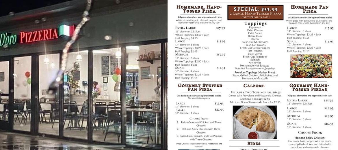Conca D'oro Pizzeria Menu